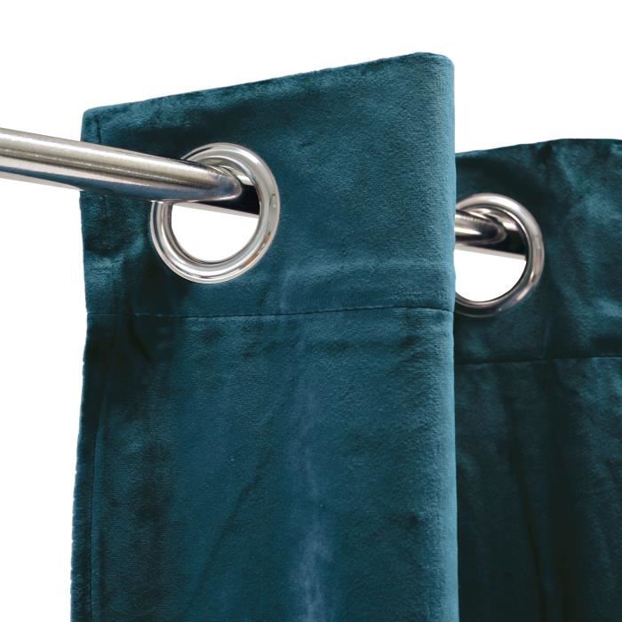 Rideau Occultant Velours 100% Polyester 140x250 Cm - Bleu Intense - Œillets - Neuf