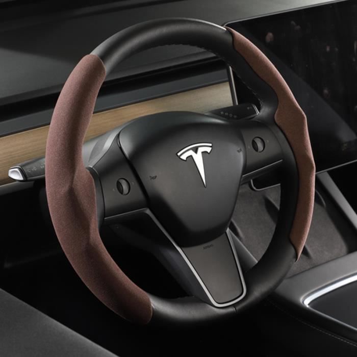 COUVRE-VOLANT,38 CM D type WMFL--Couvre volant en cuir véritable Nappa pour  Tesla Model 3 Y 2019 2020 2021, accessoires'intérieur de
