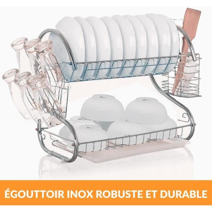 Égouttoir à Couverts En Bois Et PP - Support à Ustensiles De Cuisine Avec Base En Bois - 10