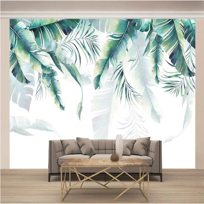Papier Peint Panoramique 3D Trompe L'Oeil Feuilles De Plantes Vertes ...