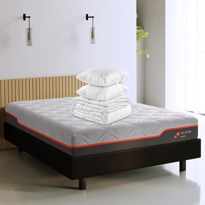 Ensemble matelas ressorts + sommier 140x190 + 2 oreillers à mémoire de  forme 60x60cm - Spring Confort - Homifab