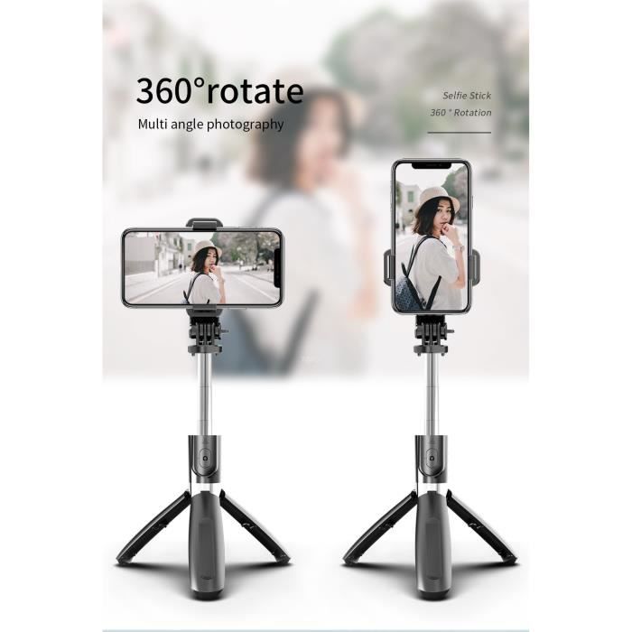 Perche Selfie Bluetooth Extensible 1m Avec Trépied - Télécommande Sans Fil, Support Phone Rotatif 360° | Noir