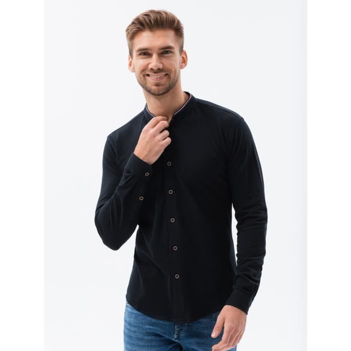 Chemise Col Montant Manches Longues Ombre Pour Homme Noir