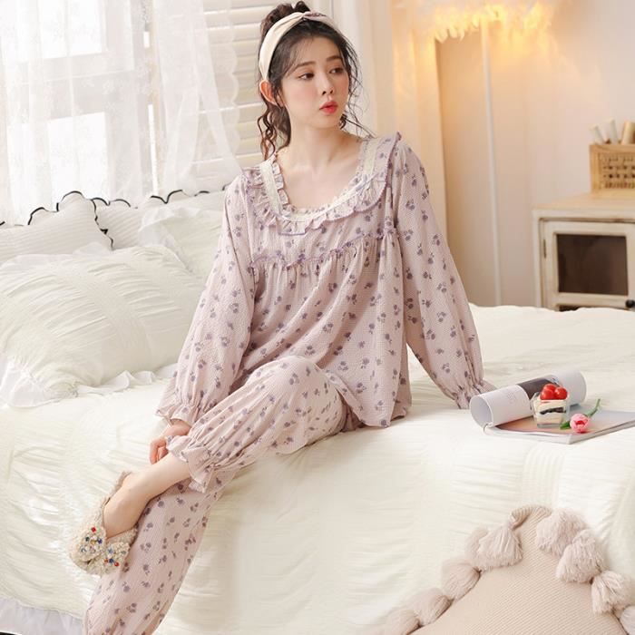 Pyjama Femme 2 pièces Manches longues Taille élastiquée Imprimé