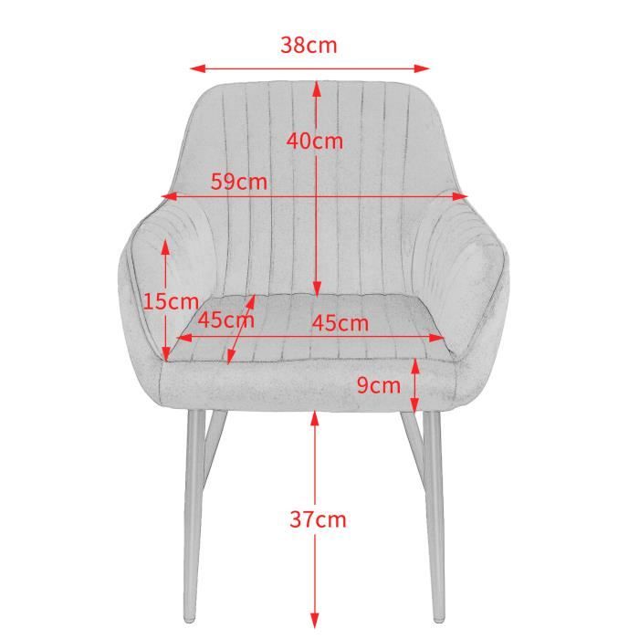 Chaise de salle à manger, lot de 6, Fauteuil, Siège rembourrée, avec  accoudoirs, largeur d'assise 49 cm,revêtement en velours, charge 110 kg,  Vert