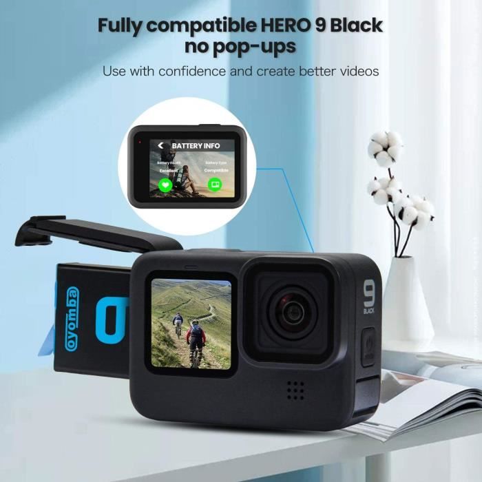 COOLSHOW Batterie Hero 9/10 1800mAh 2 pièces et Chargeur Batterie Hero 9/10  Compatible avec GoPro Hero 9 Black,HERO10 Black