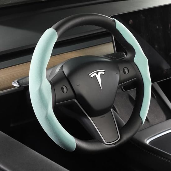 TOPABYTE Housse de Volant pour Tesla Model Y 2020-2024 et Model 3 2017-2023 Accessoires 2PCS Kit d'enveloppe de Volant Segmenté de Voiture Protecteur Antidérapant (Fibre de Carbone Noire