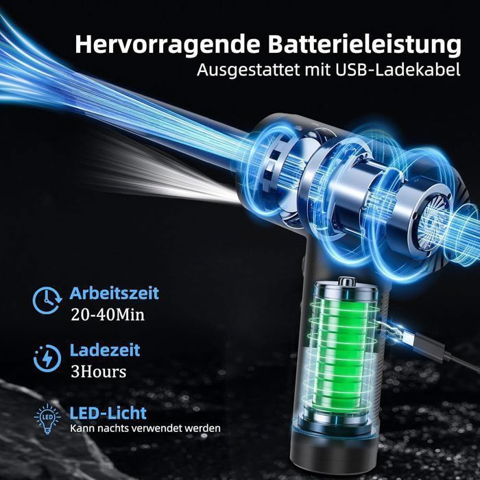 Souffleur Air Comprimé 2 En 1 K&F Concept 150000 RPM - Dépoussiéreur Électrique Avec Batterie 5000mAh