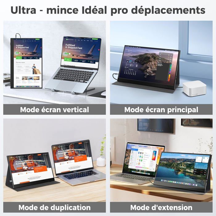 Écran portable UFYQL 15,6'' Full HD IPS 1080p, Ultra-léger, HDMI/USB-C ...
