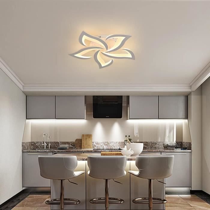 Plafonnier LED Dimmable, 40W 6000LM Lampe de Plafond Moderne avec  Télécommande/APP, Créatif 5 Têtes Pétales Design Lustre LED Plafonnier pour  Salon