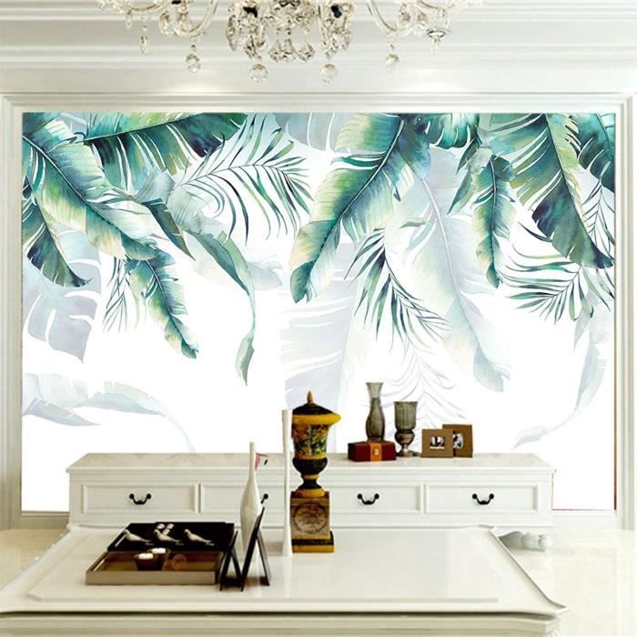 Papier Peint Panoramique 3D Trompe L'Oeil Feuilles De Plantes Vertes ...