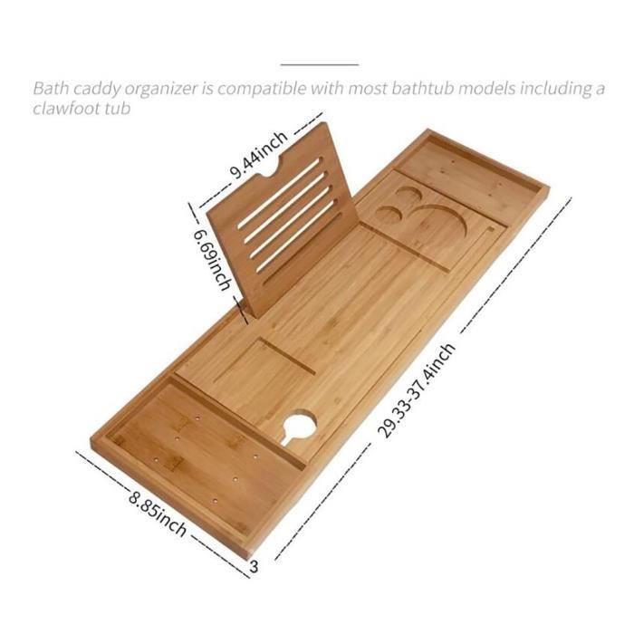 Plateau De Bain Extensible Blanc - Caddy De Baignoire Avec Côtés Télescopiques - Support Antidérapant Pour Livres, Verre, Téléphone - PP