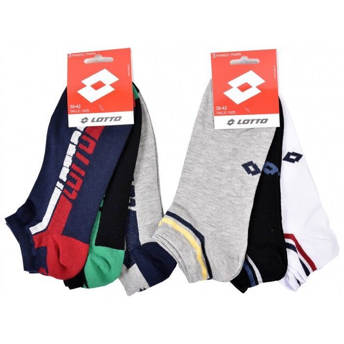 Lotto, 12 Paires Chaussettes De Tennis Homme/femmes En Coton Doux Et Respirant, Certifiées OEKO-TEX, Noires, 39-42