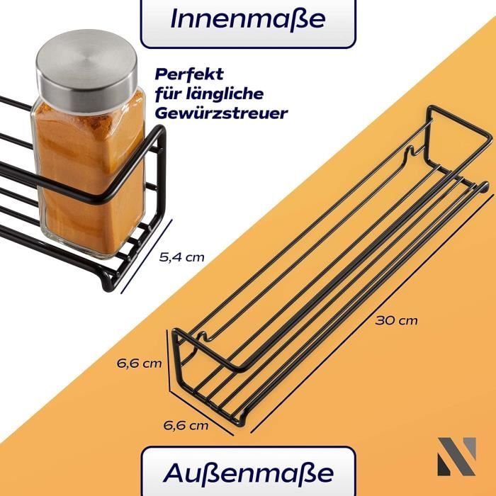 2 étagères à épices à Ventouse - Support 20 Kg, Sans Perçage, Pour Mur/frigo/four, Dimensions 30x13 Cm