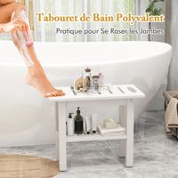 GOPLUS Siege Douche à 2 Niveaux en HDPE, Tabouret de Bain Imperméable, avec Étagère de Rangement