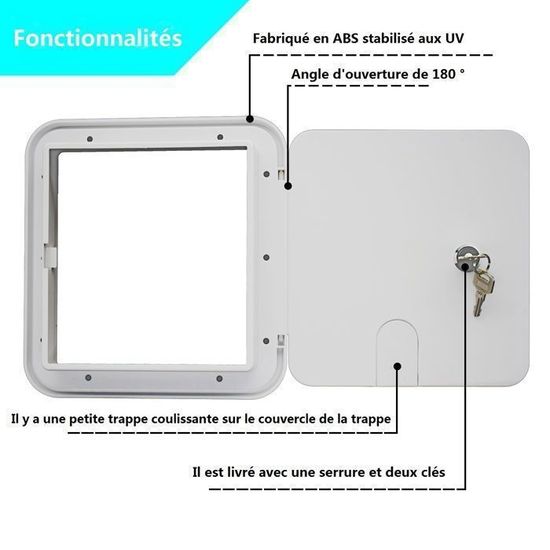Trappe De Câble D'alimentation Pour Camping-car - ABS étanche Avec 2 Clés - Dimensions 220x210mm