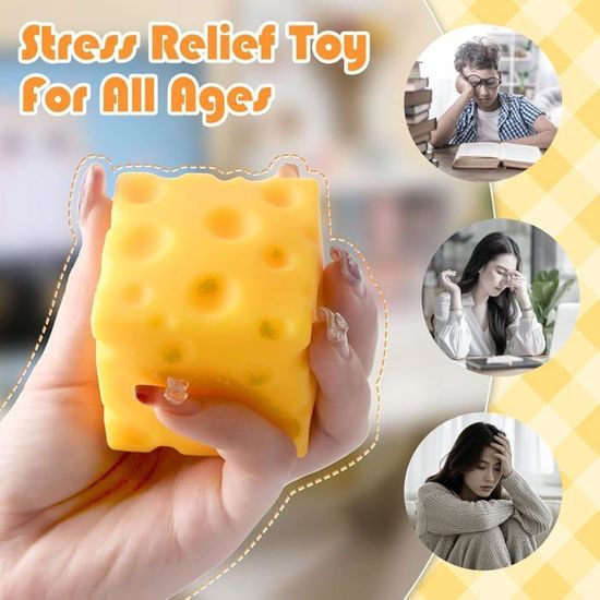 Fromage à Presser, Jouet Anti-Stress Squishies, Squishies Fromage pour Soulager le Stress, Jouets Sensoriels de Concentration pour Soulager l'Anxiété pour Adultes Jaune