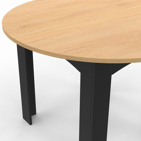 Table à Manger Ronde Extensible Dona – Plateau Noir Et Hêtre – 4 à 10 Personnes