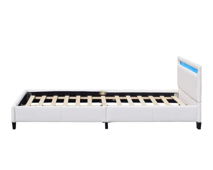 Lit Double | Lit Adulte | Sommier Tapissier Et Matelas Et LED Blanc 180x200 Cm Similicuir554133 90601109