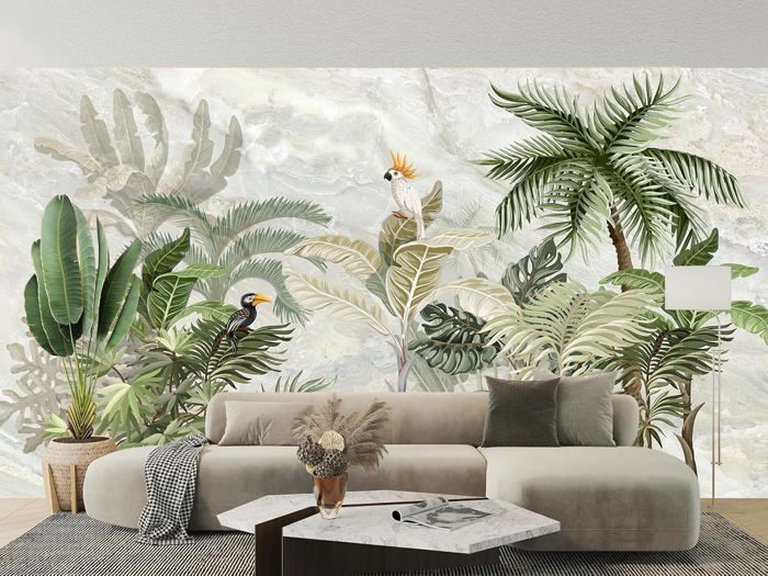 Papier Peint Panoramique Jungle Tropicale Soie 355×250cm Géant 3D Salon ...