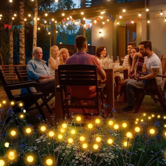 Lumière Solaire Lucioles, Joltix 4 Pièces 32 LED Lampes Solaires Firefly Étanche, Lumière Solaire Exterieur Pour Décoration,Jardin, Terrasse, Chemins, Pelouse, Tête De Bulle Jaune Chaud