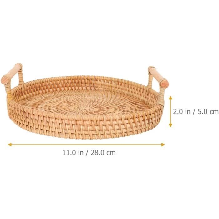 Plateau De Service Tissé En Jacinthe D'eau - Avec Poignées Et Bord Ondulé, Idéal Pour Fruits, Pain, Bonbons Ou Comme Vase Décoratif - Diamètre 28 Cm