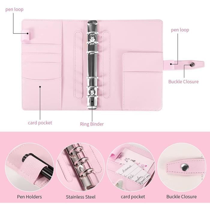 Classeur Enveloppe Budget A6 PVC Paillettes - Classeur 6 Anneaux Avec Pochettes Zippées Et Feuilles