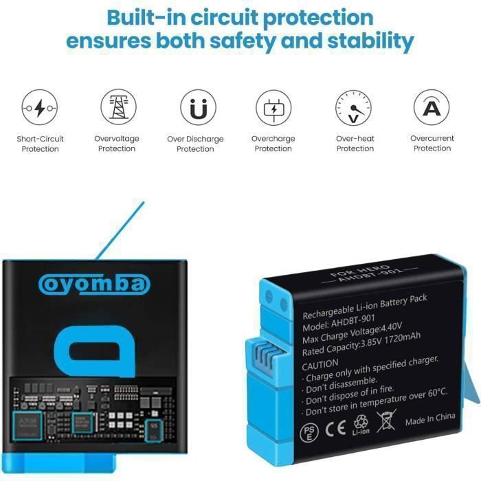 Batterie E Caricatore Per GoPro Hero 11/10/9 - 3 Pezzi, 1800mAh - Foto 6