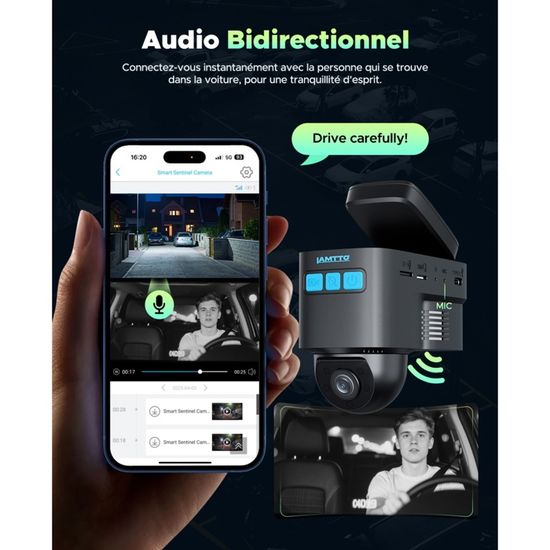Caméra Embarquée WiFi Avant Arrière 4K+1080P,Dashcam Avec Carte SD 64 G, Contrôle Par Application,Vision Nocturne, Capteur G, Enregistrement En Boucle, WDR