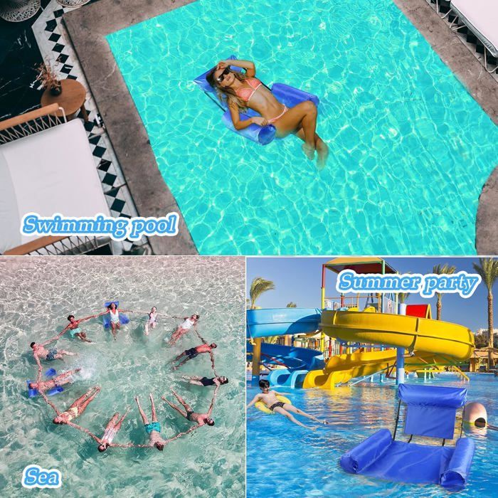 Hamac Gonflable 4-en-1 – 2 Matelas Piscine Filet + 2 Pompes – 120x70 Cm – Support 200 Kg – Pour Plage, Lac, Piscine – Bleu Et Violet