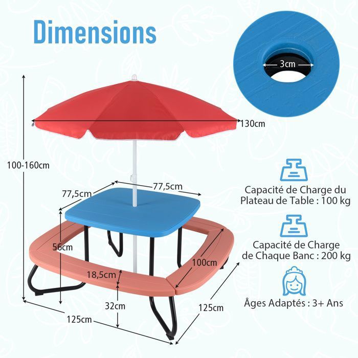 Table De Pique-nique Pliante Enfant - Vintage Rouge - Occasion