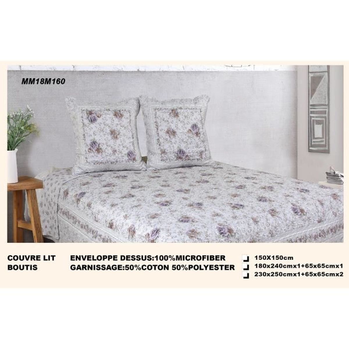 Couvre lit Microfibre Matelassé Rosaline -230x250cm ...