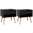 HOMCOM Tables de chevet - lot de 2 - avec tiroirs pieds en bois massif, design moderne, 50 x 39 x 51 cm, noir et bois naturel