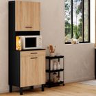 IDMARKET Buffet de cuisine 60 CM CINA 2 portes + tiroir noir et façon hêtre