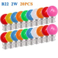 Ampoules LED B22-Pack de 20 Ampoule 2W,(équiv 20W),200LM,Petites Ampoules de Noël BC Cap,Rouge Jaune Orange Rose Blanc Vert Bleu