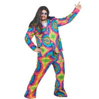 Déguisement hippie psychédélique grande taille homme - Blanc/Multicolore - Veste et pantalon