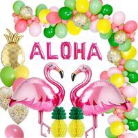 Hawaiien Tropical Décoration,PARTYPIE Décoration Anniversaire Tropical Luau Party, Aluminium Flamant Ananas et Ballons en Latex