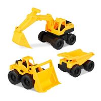 Relaxdays Spielzeug Baufahrzeuge, 3er Set mit Bagger, Frontlader & LKW, für Sandkasten & Kinderzimmer, aus Kunststoff -