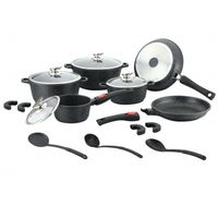 Set De Cuisine Kamberg 24 Pièces - Fonte Aluminium Antiadhésive Pierre - Compatible Induction - Manches Amovibles