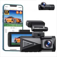 TOGUARD Caméra de voiture GPS WIFI  4k+4K dual cam Dashcam avec grand angle 340°et écran tactile,commande vocale WDR Vsion nocturne