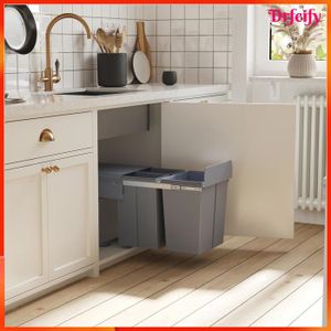 Relaxdays Poubelle Encastrable Coulissante 3 Bacs - 20L + 2x10L - Système Tri Sous Évier - Gris