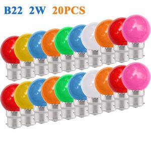 AMPOULE - LED Ampoules LED B22-Pack de 20 Ampoule 2W,(équiv 20W),200LM,Petites Ampoules de Noël BC Cap,Rouge Jaune Orange Rose Blanc Vert Bleu