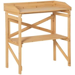 TABLE DE REMPOTAGE Table de rempotage - OUTSUNNY - Bois sapin pré-huilé - Double niveau - Étagère à lattes - Plateau avec rebords