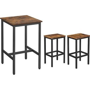 TABLE À MANGER COMPLÈTE Table de bar avec tabourets - VASAGLE - Style industriel - Marron rustique et noir