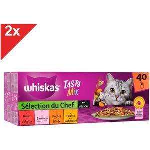 BOITES - PATÉES WHISKAS Tasty Mix 80 Sachets fraîcheur en sauce 4 