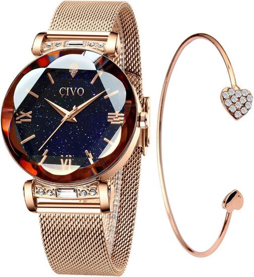 Montre Femme CERES Acier Inoxydable, Lunette CZ, Cadran Blanc - Quartz, Analogique, Neuve Avec étiquettes