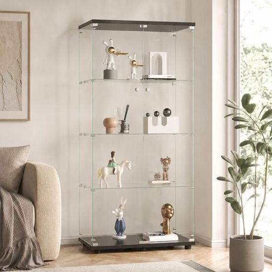 Vitrine En Verre Avec LED 4 étagères - Armoire De Collection Moderne, Verre Trempé, Noir Ou Blanc - 6