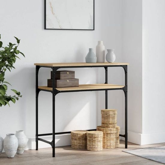 Table Console Coavain Chêne Fumé 150cm - Rangement Entrée, Couloir Ou Bout De Canapé
