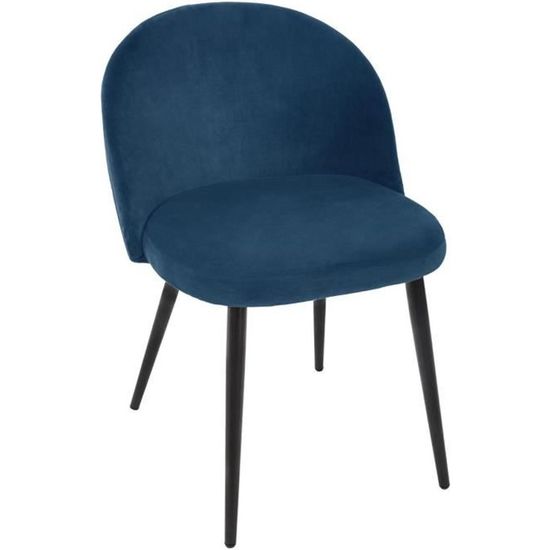 Chaise Atmosphera En Velours Bleu Canard – Design Moderne – Pieds Métal – Dimensions L44 X P51 X H85,5 Cm