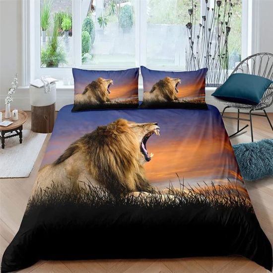 Parure De Lit 3 Pièces La Belle Et La Bête - Housse De Couette 3D Microfibre + Taies D'Oreiller - Taille Double 200x200 Cm